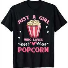 Graphic T-Shirt "Just A Who Loves Popcclothesn" - Clothesg Premium Clothes Round Neck With Vibrant Popcclothesn And Hearts Clothes, Shclothest Sleeve - 黑色 - 查看 1
