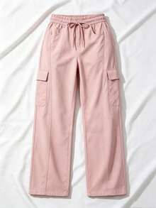 Pantalones rectos negros holgados y casuales de vacaciones para otoño e invierno - Rosa - Ver 6