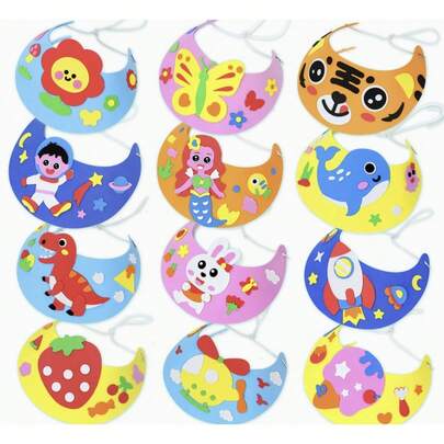 Handmade Sun Hat DIY Craft Kit, Spring Outing Sun Hat Sticker Art For Kindergarten, Father's Day Handmade Sun Hat DIY, Children's EVA Sun Hat Handcraft, Kindergarten Parent-Child DIY Sticker Art Craft Hat Materials