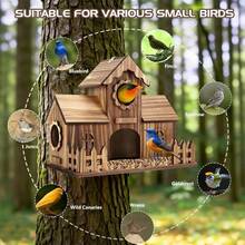 Bird Houses For Outside With Fence Platform, 4-Hole Wooden Bird House, One-Piece Spacious Design, Hanging Birdhouse With Dual Hooks, Fits Bluebirds Sparrows Cardinals For Garden Backyard - Log Bird House - View 7