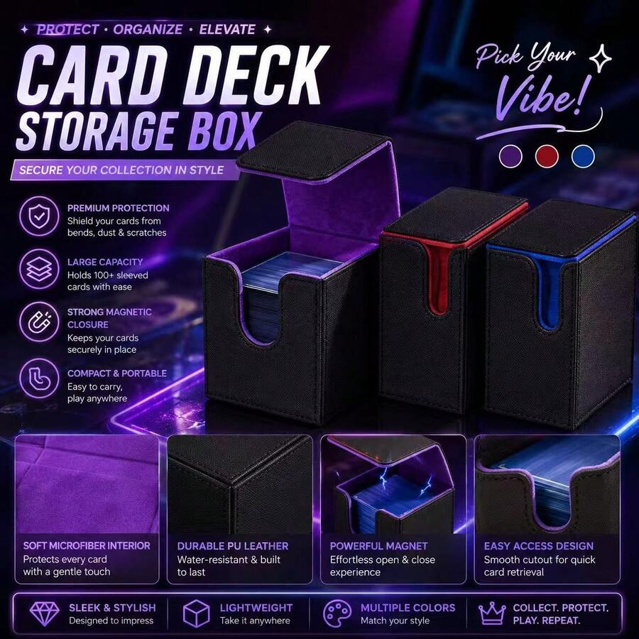 This Dual Commander Display Box Can Hold Over 250 Single Card Sleeves, Featuring A Dual-Layer Card Box Design With 2 Magnetic Card Slots, Perfect For TCG, CCG And EDH Games.