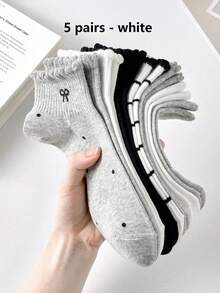 5 pares de calcetines de tobillo con diseño de rayas, lunares y moños lindos y transpirables para mujeres, calcetines invisibles, en blanco y negro, adecuados para uso casual diario en primavera/verano/otoño/invierno - Multicolor - Ver 16