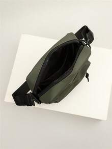 Men's Canvas Crossbody Bag With Pendant, Colorblock Mini Shoulder Bag Phone Pouch - Green - View 5