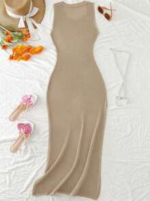 Nuevo bikini sexy, ropa de playa casual diaria, vestido de punto minimalista sin mangas para vacaciones, estilo casual elegante, textura de red, chica sexy estilo francés, estilo bohemio, vestido de suéter versátil y de alta gama para mujer - Amarillo - Ver 11