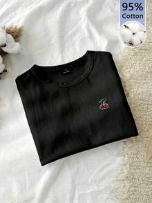 woman Todo tipo de impresiones, chaqueta, camiseta de cuello redondo, casual, para oficina, para viajar, muy popular, viento deportivo, estampado/patrón, camiseta de algodón 100%, camiseta casual, cómoda, suave, transpirable The latest popular bestsellerCamiseta corta de manga corta, cuello redondo, ajustada y recortada de unicolor minimalista casual para mujer, vintage, softgirl, elegante. Se puede usar en todas las estaciones, old money, salidas de verano, en casa, vuelta al cole, otoño. - Negro - Ver 7