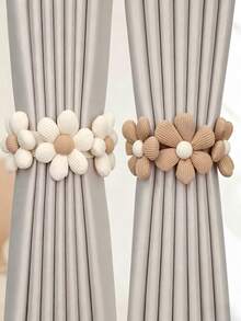1/2pcs Adjustable 3-Flower Curtain Tiebacks, No-Drill Curtain Hooks And Fasteners, Durable And Easy To Clean, Curtain Tiebacks, Adjustable Curtain Ropes, Curtain Accessories, Suitable For Bedroom And Living Room Decor - Multicolor - View 8