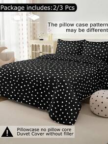Bộ 2/3 món họa tiết trái tim đen trắng dễ thương, ga trải giường bằng sợi microfiber mềm mại, thoáng khí, không nhăn, giúp ngủ ngon hơn, phong cách khách sạn sang trọng, quà tặng cho bố mẹ, bạn bè, chăn bông, ga trải giường*1, vỏ gối*1/2, cỡ King Queen Full Twin, đồ dùng gia đình, đồ dùng học tập. - màu đen - Xem 4
