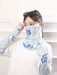 1 Set modische Buchstabenmuster zufällige Eisseide Sonnenschutz Gesichtsmaske + Eisseide Armstulpen, Unisex UV-Schutz Armstulpen, atmungsaktive Halsmaske Gesichtsmaske, geeignet für Sommer tägliche Outdoor-Aktivitäten, atmungsaktiv und nicht schweißtreibend - Verschiedenfarbig - Übersicht 12