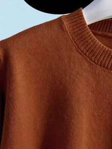 Men's Casual Versatile Solid Color Short Sleeve Knit Top, Suitable For Daily Wear And Commuting - Burnt Orange - View 7
