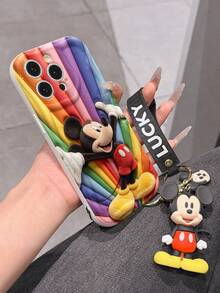 Disney Mickey Mouse Clubhouse Phone Case : 3D Fluffy Pattern Border Protector Phone Soft Phone Case With A Free Cute Mickey Bracelet Chain Lanyard, Mickey, Minnie, Goofy, Donald Duck, Daisy Duck, Pluto, For Apple 17 Promax 17 Pro 16 15 14 13 12 11 Pro Max XS Max X XR Soft Cover Summer Phone Case - 白色 - 查看 6