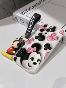 Disney Mickey Mouse Clubhouse Phone Case : 3D Fluffy Pattern Border Protector Phone Soft Phone Case With A Free Cute Mickey Bracelet Chain Lanyard, Mickey, Minnie, Goofy, Donald Duck, Daisy Duck, Pluto, For Apple 17 Promax 17 Pro 16 15 14 13 12 11 Pro Max XS Max X XR Soft Cover Summer Phone Case - 白色 - 查看 7