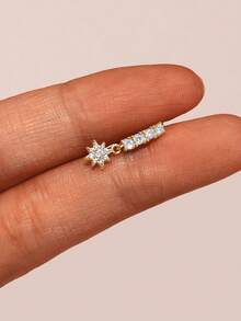 1Pc 925 Sterling Silver Bohemian Eight-Pointed Star Cubic Zirconia Nose Ring Nose Piercing, Women'S Fashionable Accessory Suitable For Daily, Dates, Vacation, Wedding, Party, Holiday Gift - Gold - View 2