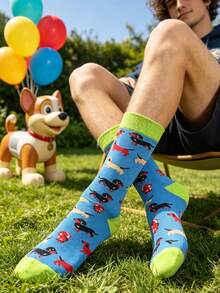 1 đôi tất nam dáng dài đến bắp chân, đa năng, màu xanh dương, họa tiết chó Dachshund. - Nhiều màu - Xem 4