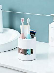 1pc Multi-Function Bathroom Storage Bucket, Self-Standing Countertop Toothbrush Holder With Drainage Tray, Toothpaste Organizer, Razor Holder, Utensil Rack - Plastic Material, Kitchen & Bathroom Storage, Kitchen Accessories, Bathroom Accessories, Bathroom Decor, Gift For Mom - Multicolor - View 4