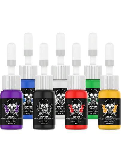 DQFART UV Tattoo Ink, 7 Colors, 5ml/Bottle (1/6oz), Tattoo Kit Accessories, Suitable For Beginners And Tattoo Artists