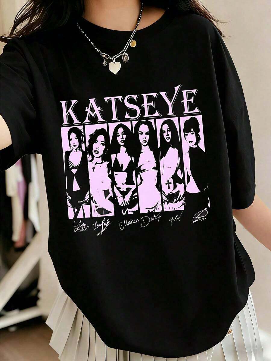 Katseye Music T-Shirt, Katseye K-Pop Graphic T-Shirt, Katseye Beautiful Chaos T-Shirt - Comfortable Crew Neck, Elastic Fit, Stylish And Versatile, Machine Washable, All-Season Clothing For Boys And Girls Ages 5-14, Perfect For Everyday Wear, School Clothes, Family Gatherings, Birthday Parties - Ideal Gift For Fans And Kids - 綠色 - 查看 1