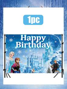 Disney 迪士尼冰雪奇缘生日快乐背景幕布，艾莎和安娜冰雪城堡横幅，适用于派对摄影和装饰，这款冰雪奇缘主题生日背景幕布将您的庆祝活动变成迷人的阿伦黛尔仙境，是您特别日子里的完美中心装饰。背景幕布上印有艾莎、安娜、雪宝、克里斯托夫和驯鹿斯文，背景是令人叹为观止的冰蓝色天空。 - 背景 - 查看 7