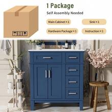 MERAX 30" Bathroom Vanity With Ceramic Sink, Modern Storage Cabinet With Soft-Close Doors, Deep Drawer & Standard Drawer, Stylish Bath Vanity For Small Bathrooms, Blue - Blue - View 5