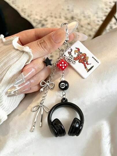 Chaveiro personalizado Y2K preto com laço, tema sinuca de oito bolas, para celular, mochila estudantil, bolsa, carro ou como acessório. Ideal para presentear amigos em aniversários, casamentos, festivais e festas.