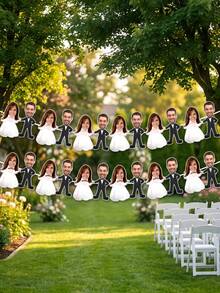 7/14/21pc Custom Photo Bride & Groom Wedding Banner, Personalized Couple Name Cutout Garland, Engagement/Bridal Shower Party Decor, Cute Cartoon Wedding Keepsake - Multicolor - View 6