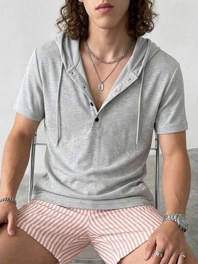 glestore Men's Retro Coin-Print Hooded Short-Sleeve T-Shirt: Minimalist And Textured, Perfect For Sports, Fitness, Casual Wear, And Outdoor Activities-A Versatile, All-Season Essential Playeras De Hombre