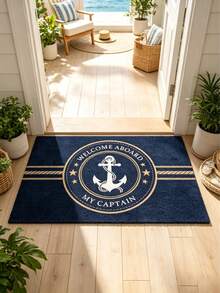1pc, [Nautical Door Mat] Nautical Anchor Door Mat | Welcome Aboard, Machine Washable Entry Mat, Suitable For Home And Boat Decor, Perfect For Bathroom, Laundry Room, Kitchen - Essential Home And Room Decor - Multicolor - View 6