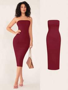 Vestido casual ceñido con escote strapless para cena para mujer - Rojo 2 - Ver 1