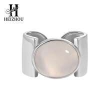 Nhẫn đá mã não trắng hình bầu dục dày dặn, bạc sterling 925, kiểu dáng thời trang, có thể điều chỉnh kích cỡ, dành cho nữ, trang sức đeo hàng ngày. - Bạc - Xem 2