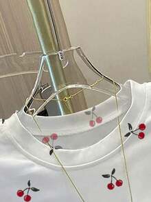 Camiseta de manga corta con ajuste ceñido y estampado digital de frutas versátil y de moda para mujer, Camiseta con estampado completo de flores de cerezo, Camiseta de cereza, Camiseta de frutas - Blanco 2 - Ver 4