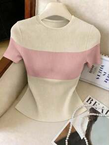 Camiseta de manga corta de tela texturizada para uso diario y casual de mujer, verano - Multicolor 2 - Ver 5