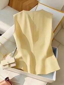 Blusa sin mangas amarilla elegante, top de verano elegante y estilizador para mujeres - Amarillo - Ver 2