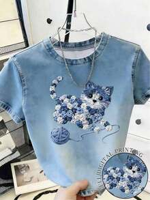Camiseta casual con estampado de flores y abejas, verano - Multicolor 8 - Ver 1