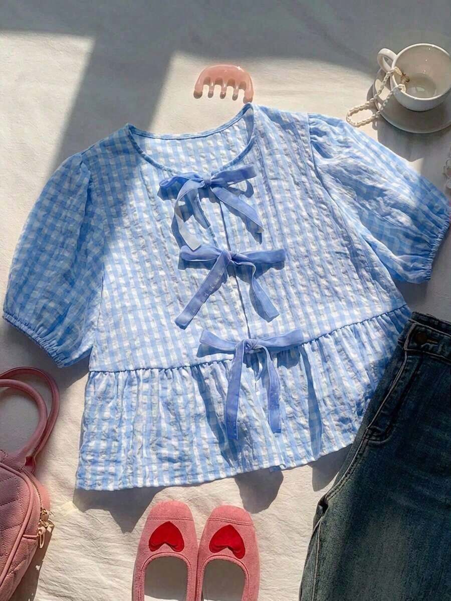 Camiseta de mujer de manga corta, moda sencilla y casual para uso diario - Azul - Ver 1