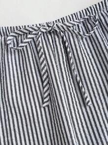 Set de 2 piezas: Pantalones rectos con cordones y rayas, estilo callejero para mujer, verano - Azul marino - Ver 4