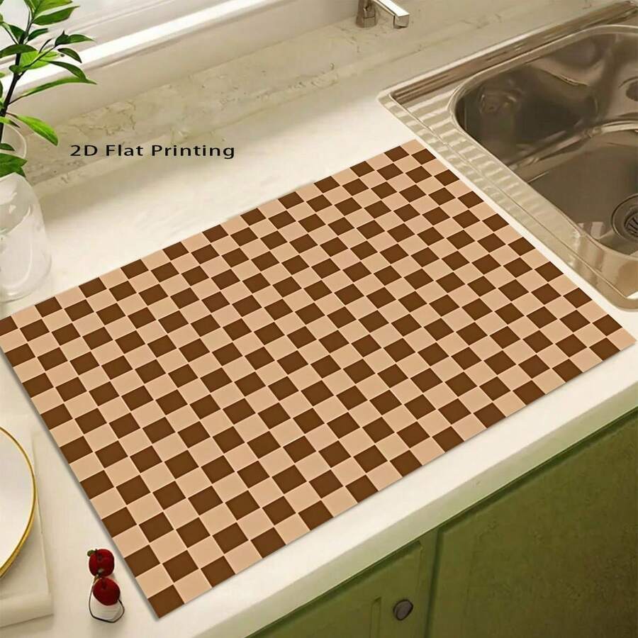 Desk Pad Drying Mat Vintage Brown Checkered Countertop Drying Mat, Multiple Colors And Styles, Kitchen Bar Tableware Drain Mat, Decorative Mat For Home Dining Tabletop, Ideal For Air-Drying Dishes, Countertop Protector, Barista Station Accessory