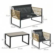 Outsunny 4-Piece Rattan Garden Furniture Set With Cushions, Garden Seating Set, 1 Glass Coffee Table, 2 Armchairs, 1 Loveseat, Elegant Seating Set - 深灰色 - 查看 3
