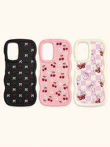 Bộ 3 ốp lưng điện thoại kiểu Coquette màu hồng trắng kẻ caro, in hoa anh đào và nơ, viền lượn sóng, làm bằng chất liệu TPU mềm, chống sốc, tương thích với iPhone 15/14/13/12/17 Pro Max & Galaxy S25 Ultra, thiết kế dễ thương nữ tính, phù hợp sử dụng hàng ngày hoặc làm quà tặng, dịp Lễ Tình nhân/Ngày của Mẹ/Sinh nhật/Bạn thân - Nhiều màu - Xem 64