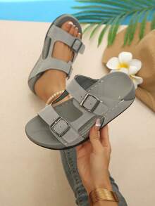 2026 Summer New Women's Wedge Platform Slide Sandals, Non-Slip Soft Sole Height-Increasing Wide-Fit Lightweight Versatile Plus Size Sandals - Light Grey - View 5