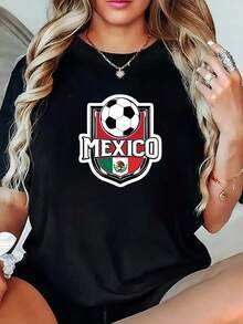 One piece,blusas de mujer blusas bonitas para mujeres ropa de mujer conjuntos para mujer,Almacen local 180g camiseta negra y blanca diseño de fútbol mexicano alta calidad de impresión cuello redondo corte holgado casual diario unisex transpirable versátil lavable a máquina cómoda tallas S ~ 2XL ideal para uso diario casual deportes y todas las estaciones México selección. - Negro - Ver 6