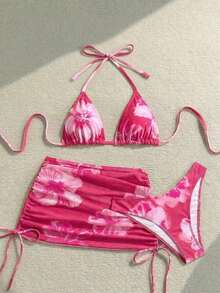 Conjunto de traje de baño de vacaciones para mujer, conjunto de vacaciones de verano para mujer, conjunto de playa para mujer - Rosa - Ver 6