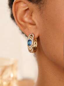 1 paire de boucles d'oreilles créoles élégantes en zirconium cubique, conçues pour les femmes, convenant pour les mariages, les fiançailles, les fêtes d'anniversaire, les cadeaux de la Saint-Valentin - 1# - Voir 8