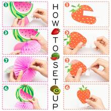 12 piezas de mantel decorativo con centro de panal de papel, decoración de frutas de verano hawaiano como sandía, piña y fresa para fiesta, centro de mesa de fiesta de cumpleaños - Multicolor - Ver 4