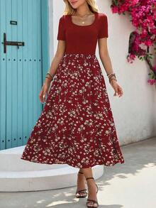 GGHKKssg Women's Summer Solid Color & Printed Patchwork Minimalist Casual Dress - Multicolor 6 - Ver 11