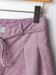 Pantalones anchos de tela con cintura anudada en azul y blanco, para mujer, de estilo casual, para primavera/verano - Rosa Pálido - Ver 4