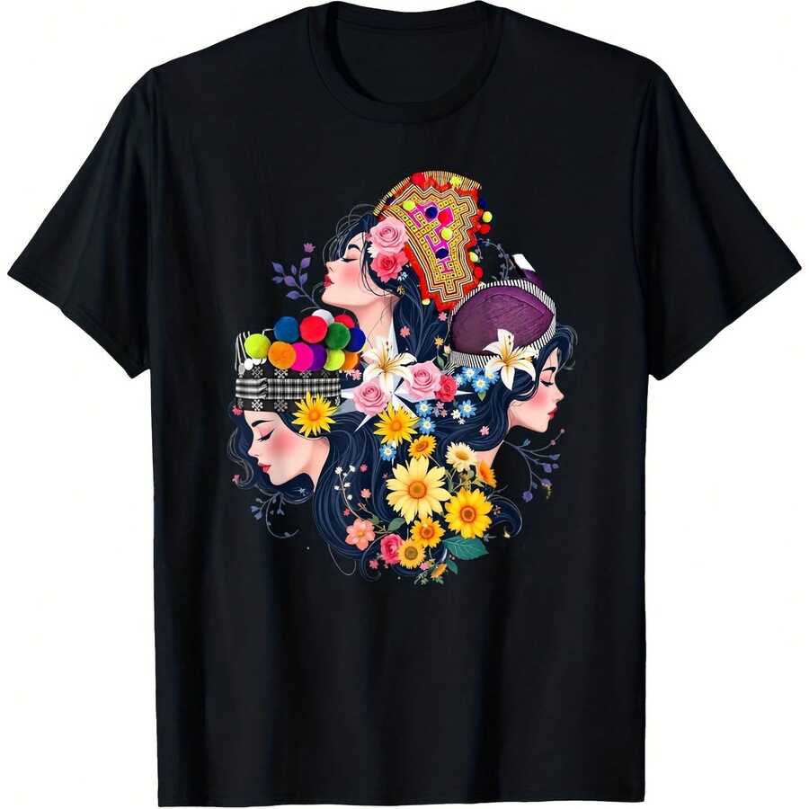 Hmong Sisters Fclothesever Proud T-Shirt - Clothes, Soft & Breathable, Clothes Round Neck Shclothest Sleeve, Vibrant Hmong-Inspired Graphics, Perfect Fclothes Women, Moms, Family & Friends, Clotheshine Washable, S-XXL, - 黑色 - 查看 1