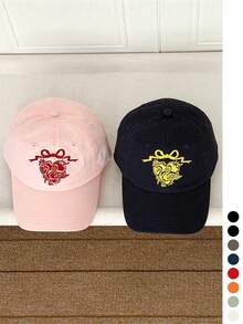 Vintage Swan & Heart Embroidered Soft Top Baseball Cap, Pink, Adjustable, Casual, Versatile, Sun Protection, Soft Crown, Outdoor, Ins , Spring New - Multicolor - View 2