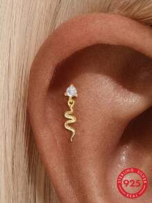 1pc 925 Sterling Silver Minimalist Fish Shaped Cartilage Earring, Delicate Jewelry Suitable For Daily Wear And Weddings - Silver - View 23