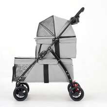 Double Pet Stroller Lightweight Foldable Dog & Cat Stroller - Gris - Ver 4