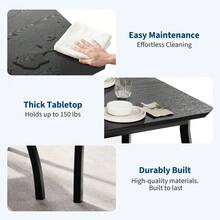 Dining Table With 2 Upholstered Benches - 3 Pcs Industrial Dining Table Set, Ideal For Dining Room, Kitchen, Studio, Restaurant - Black - View 4