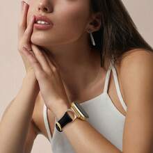 Women's Genuine Leather Band For Versa 4/Versa 3/Sense 2/Sense - Diamond C-Shaped Gold Buckle Design - Comfortable Sweat-Resistant Ultra-Thin Band - Fashionable & Versatile, Multiple Colors Available - Fits 5.5-8.3 Inch Wrists, Suitable For Business/Date/Wedding/Party/Daily Wear - Ideal Women's Gift, Premium Replacement Band Accessory - Black With Gold Buckle - View 3